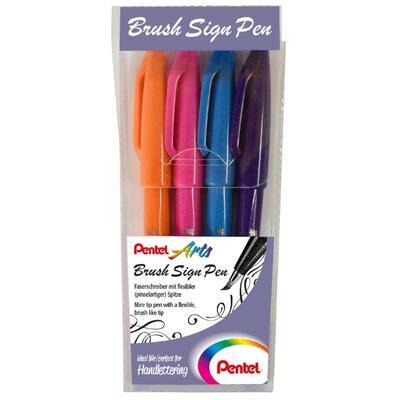 Pentel Brush Sign Pen - Gelová pera, 4 ks sada COL - 1