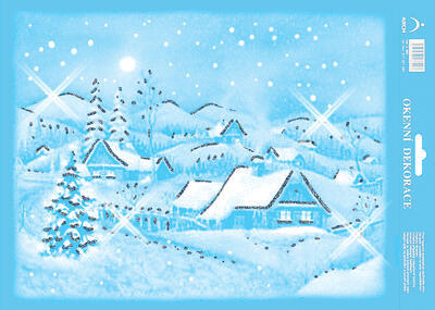 Vánoční adhezní nálepky na okna 25x35cm - s glitry, Zimní krajina