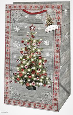 Taška dárková vánoční Piccolo matt - s motivem vánoční stromeček 11x6,5x21 cm