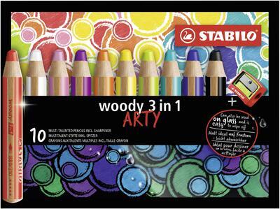 STABILO woody 3 in 1 ARTY pastelky - sada 10 ks, ořezávátko - 1
