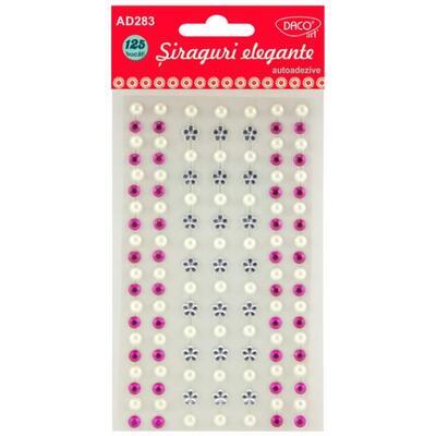 Samolepicí kamínky - bílé, stříbrné a růžové kytičky a puntíky, 125 ks