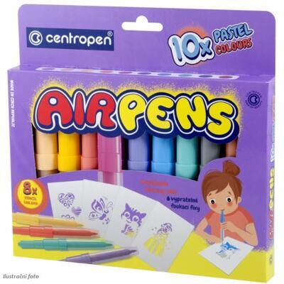 Foukací fixy  Centropen AirPens PASTEL- na papír, sada 10 barev + šablony