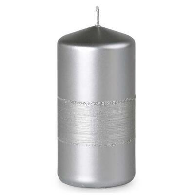 Svíčka válec, 60x120 mm - Drápaná stříbrná