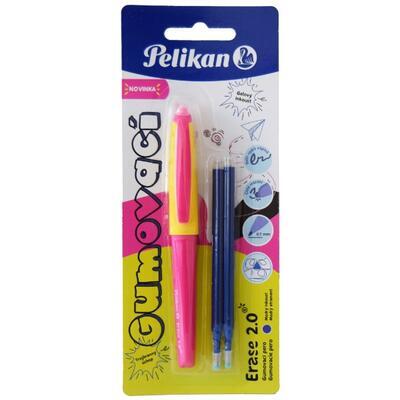 Gumovací pero Pelikan - žluto růžové,1 ks+2náplně modré na blistru - 1