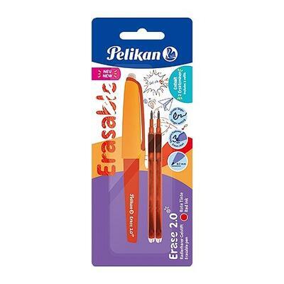 Gumovací pero Pelikan - červené, 1 ks+2 náplně červené na blistru - 1