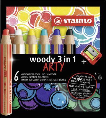 STABILO woody 3 in 1 ARTY pastelky - sada 6 ks, ořezávátko - 1