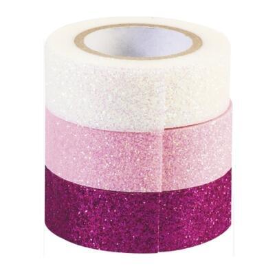 Samolepcí páska s glitry 1,5cm x 3m - 3ks, fialková, růžová, bílá - 1