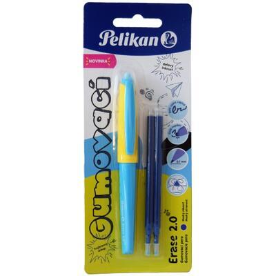 Gumovací pero Pelikan - žluto modré,1 ks+2náplně modré na blistru - 1