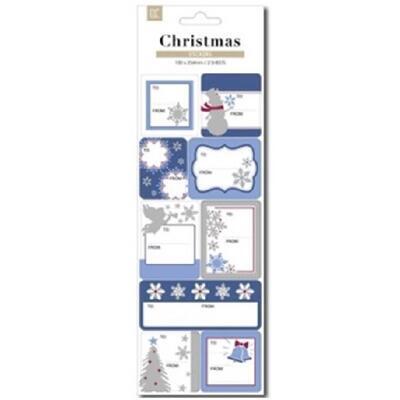 Jmenovky vánoční samolepící různé,105x305mm,modré