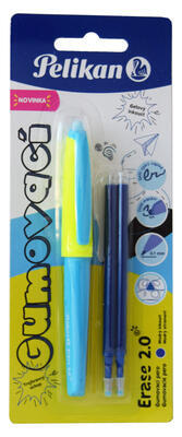 Gumovací pero Pelikan - neonově modré,1 ks+2náplně modré na blistru - 1