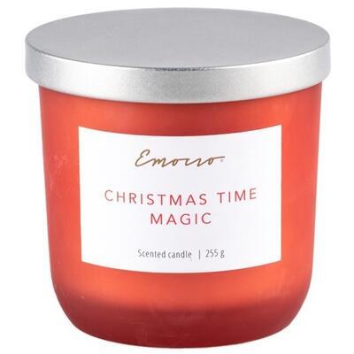 Svíčka Emocio Sklo 95x95 mm s kovovým víčkem Christmas Spice, červená sojová vonná svíčka
