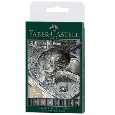Faber-Castell Popisovač Pitt Artist Pen, plastové pouzdro 8 ks, Black & Grey - 1