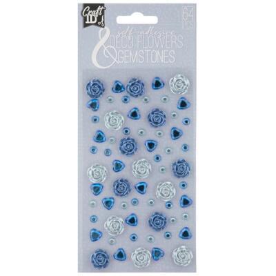 Nalepovací dekorační kamínky, květiny - modré
