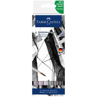 Faber-Castell akvarelové oboustranné popisovače Goldfaber Aqua 6 ks - šedé