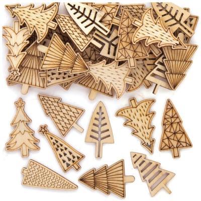 Dřevěná mini dekorace - Vánoční stromky, 45ks, 9 motivů - 1