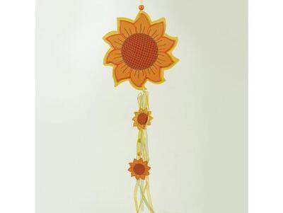 Dřevěná dekorace, závěs - slunečnice, 47x17cm, 
