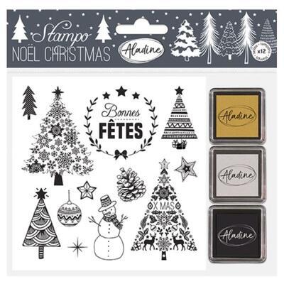 Razítka Stampo Noël, Vánoční razítka včetně inkoustů -  Vánoční stromečky