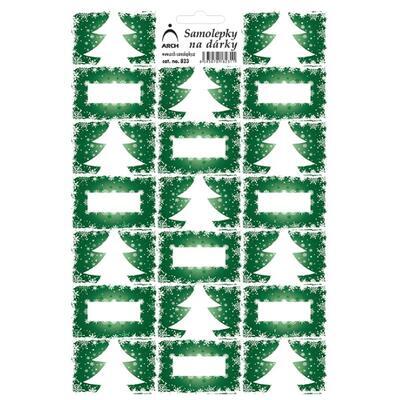 Vánoční samolepky na dárky Stromky - zelené