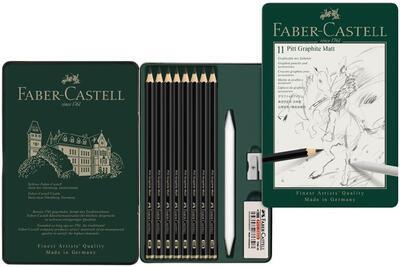 Faber-Castell Grafitové tužky Matt - sada 11ks v plechu + příslušenství - 2
