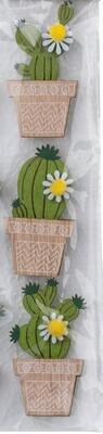 Dřevěná dekorace samolepicí Kaktusy - 3ks, 3,5x3,5cm, přírodní, zelená mix - 2