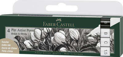 Faber-Castell Popisovač Pitt Artist Pen - sada 4ks bílá, černá - 3